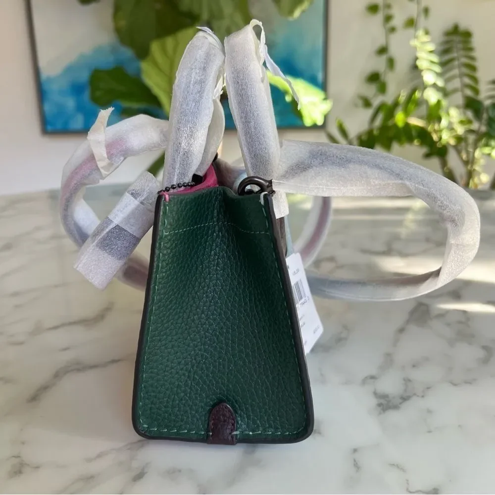 NWT COACH Cashin Carry Tote 14 Colorblock Cerise Pink Blue Green Leather Bag 746